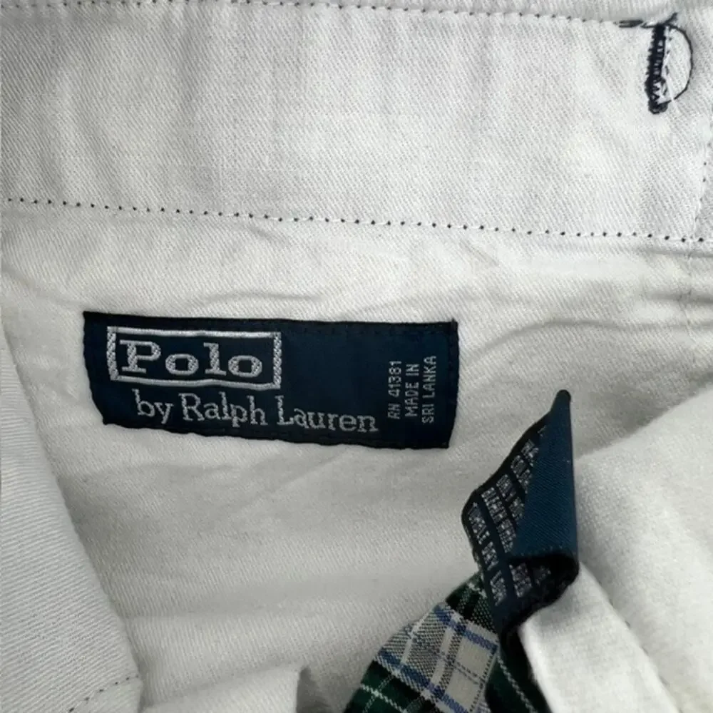 VTG Polo Ralph Lauren Plaid Chino Golf Shorts Mens 40 Navy Blue Green Preppy90s